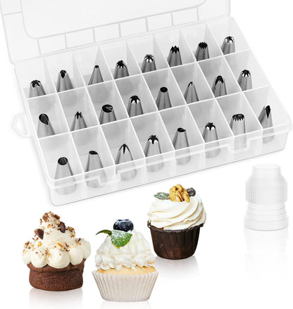 24 Piece Piping Tips Set, Icing Piping Nozzles with Storage Box, Stainless Steel Nozzles Tip for Cake Decorating