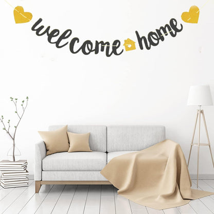 Welcome Home Banner with Two Heart and A Vivid Home Sign Flash Party Decorations, Fully Assembled and Ready to Hang, Funny Welcome Party Sign Decors for Family Housewarming