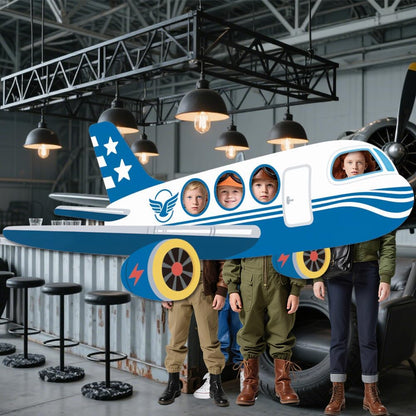 WADORN Airplane Shaped Photo Prop Selfie Frame Party Banner, 6.7x2.9 Ft Large Aircraft Themed Photo Backdrop Plane Themed Background Banner Hanging Supplies for Aviation Airplane Party Supplies
