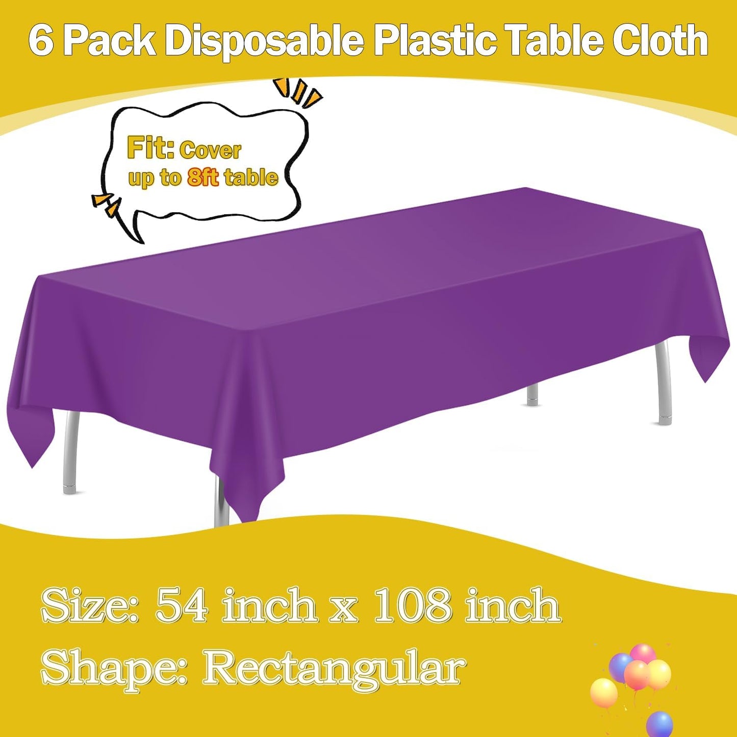 tujol Royal Blue 6 Pack Plastic Table Cloth 54" x 108", Disposable Tablecloths Rectangle Table Cover, Plastic Tablecloths for Parties