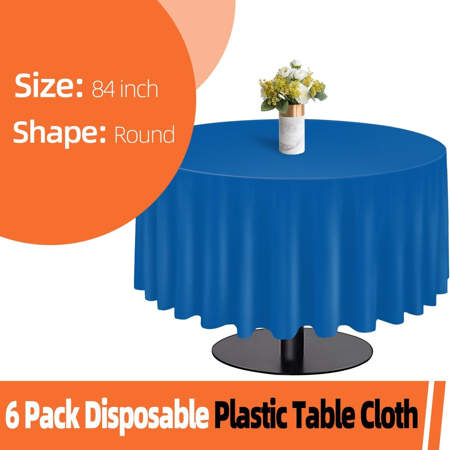 tujol Royal Blue 6 Pack Plastic Table Cloth 54" x 108", Disposable Tablecloths Rectangle Table Cover, Plastic Tablecloths for Parties