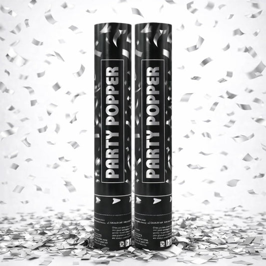 Confetti Poppers Silver Confetti Cannon 2 Pack Silver Foil Confetti 12 Inch Party Poppers for Wedding Birthday Graduation New Year’s Eve Party Decorations & Photo Props