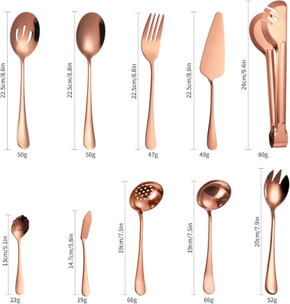 Stainless Steel Serving Utensil Set 10-Piece Buffet Flatware Catering Silverware with Bread Tong,Cake Spatula,Serving Ladles,Salad Fork,Cheese Knife,Large Spoon for Parties Buffet
