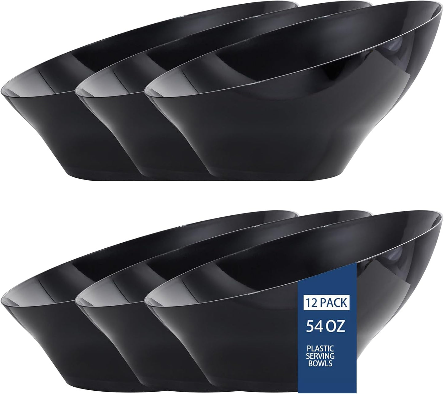 bUCLA 54 OZ Clear Plastic Serving Bowls (12 Pack) - Angled Serving Bowls Disposable for Chip&Candy - Party Table Salad and Fruit