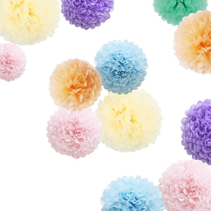 Pastel Tissue Paper Pom Poms Colorful Easter Macaron Kids Birthday Wedding Shower Tissue Flower Hanging Party Supplies(12pcs)