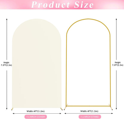 Wokceer 7.2 FT Wedding Arch Backdrop Stand and White Arch Cover, Metal Arch Stand with Arch Stand Cover for Birthday Party Wedding Ceremony Bridal Baby Shower Event Decor