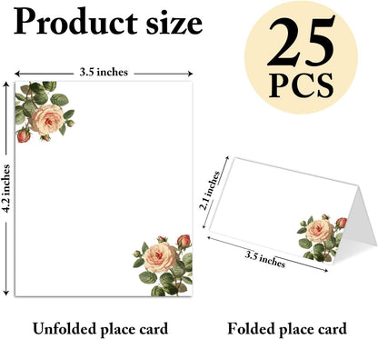 25 Pack Pink Plaid Bow Place Cards, Editable Name Cards for Table Setting, Tent Cards Food Label for Dinner Party, Bridal Shower, Wedding, Baby Shower and Events -T30