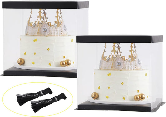XININSUN 10 inch Clear cake Box, Large Transparent cake Box,tall cake boxes with Ribbon,10x10x9inch - Suitable for packing 8" or 10" cakes,Clear Gift Display Box for Carry Tall Layer Gift-6Pcs-White