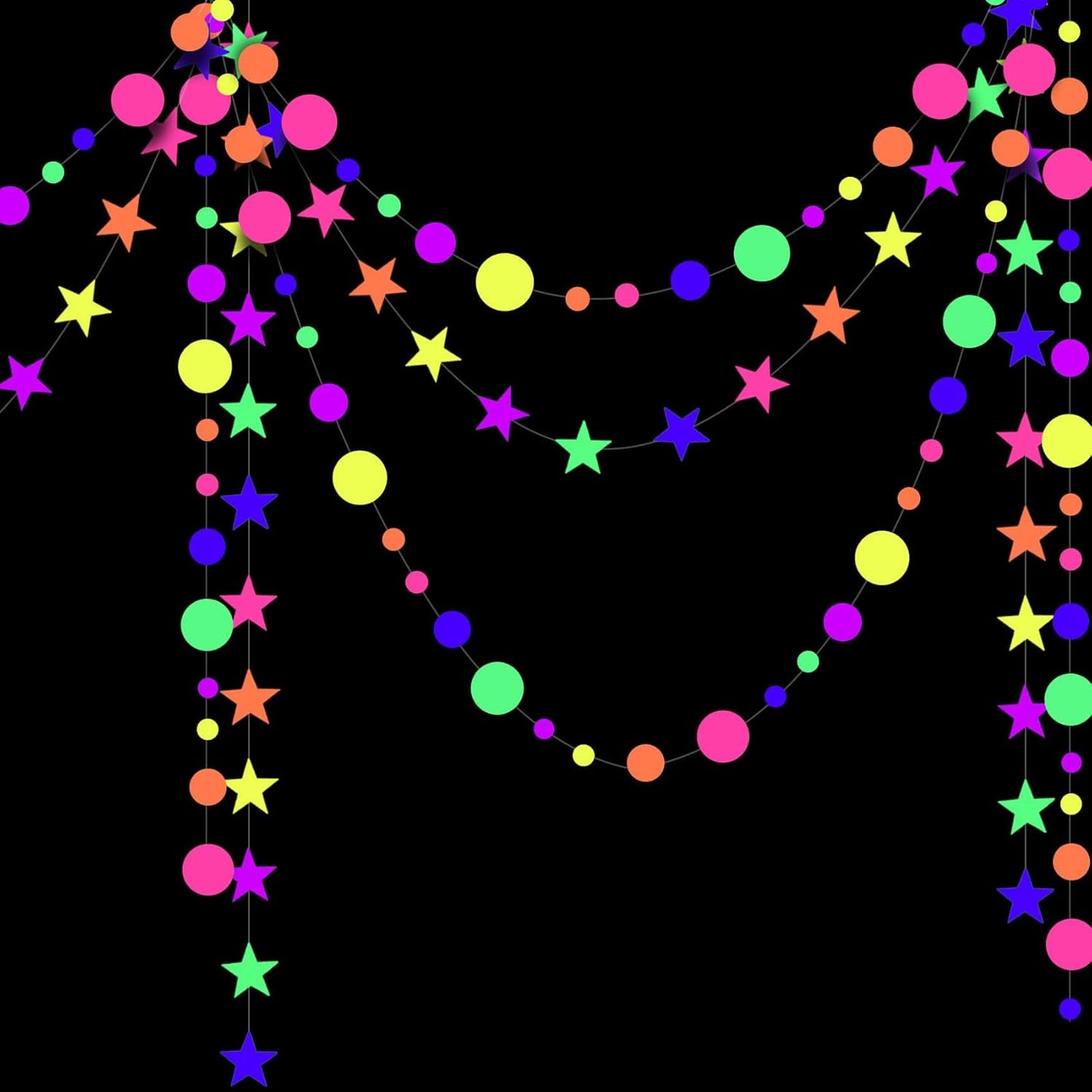 508ft UV Neon Paper Garland Crepe Streamers Glow in The Dark Party Supplies Garland Neon Party Decorations Streamers for Blacklight Reactive Fluorescent Wedding Birthday Party Decorations