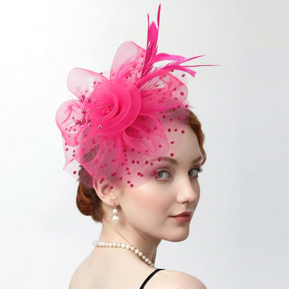 DRESHOW Fascinators Hat Flower Mesh Ribbons Feathers on a Headband and a Clip Tea Party Headwear for Girls and Women - Colors B