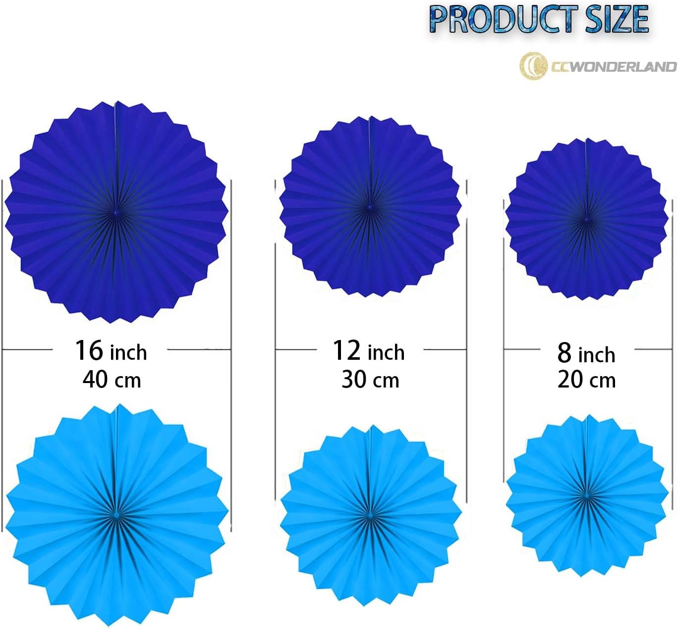 Navy Blue and Yellow Round Party Hanging Paper Fans Decorations Set, Pack of 6
