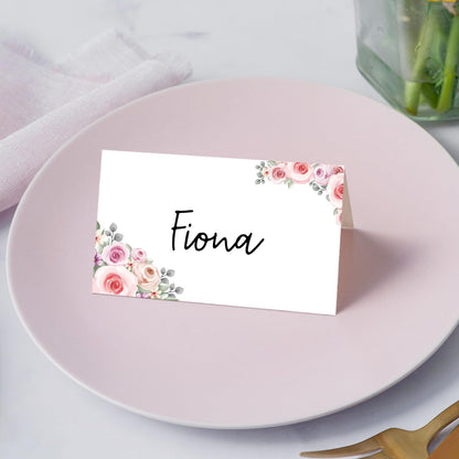 Gold Foil Border Place Cards, Set of 25 Tent Name Cards for Table Setting, Food Label for Wedding, Baby Shower, Birthday Dinner Party Supplies -010