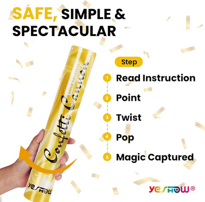 Confetti Cannon Party Poppers Gold,(6 pack) YESHOW Confetti Shooters Blaster for Birthday Graduation Wedding Christmas New Year’s Eve and Valentine's Day Any Celebrations