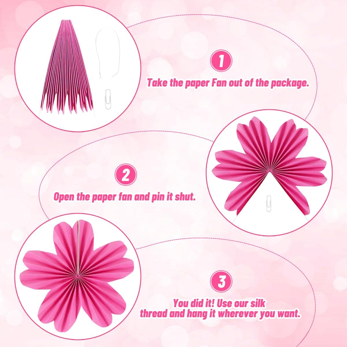 Party Hanging Paper Fans Decoration Set for Wedding Birthday Party Mother's Day Round Events Accessories Set of 8