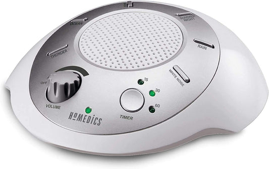 Homedics SoundSleep White Noise Sound Machine, Silver, Small Travel Size with 6 Relaxing Nature Sounds, Portable Therapy for Home, Office, Nursery, Auto-Off Timer