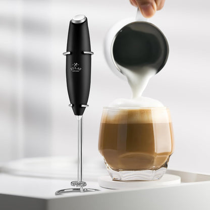 Zulay Kitchen Powerful Milk Frother AA Batteries Included – Ultra Fast Handheld Drink Mixer with Stainless Steel Whisk Stirrer for Coffee, Protein, Matcha & More, Frother Wand Electric Frothmate Black - Colors E