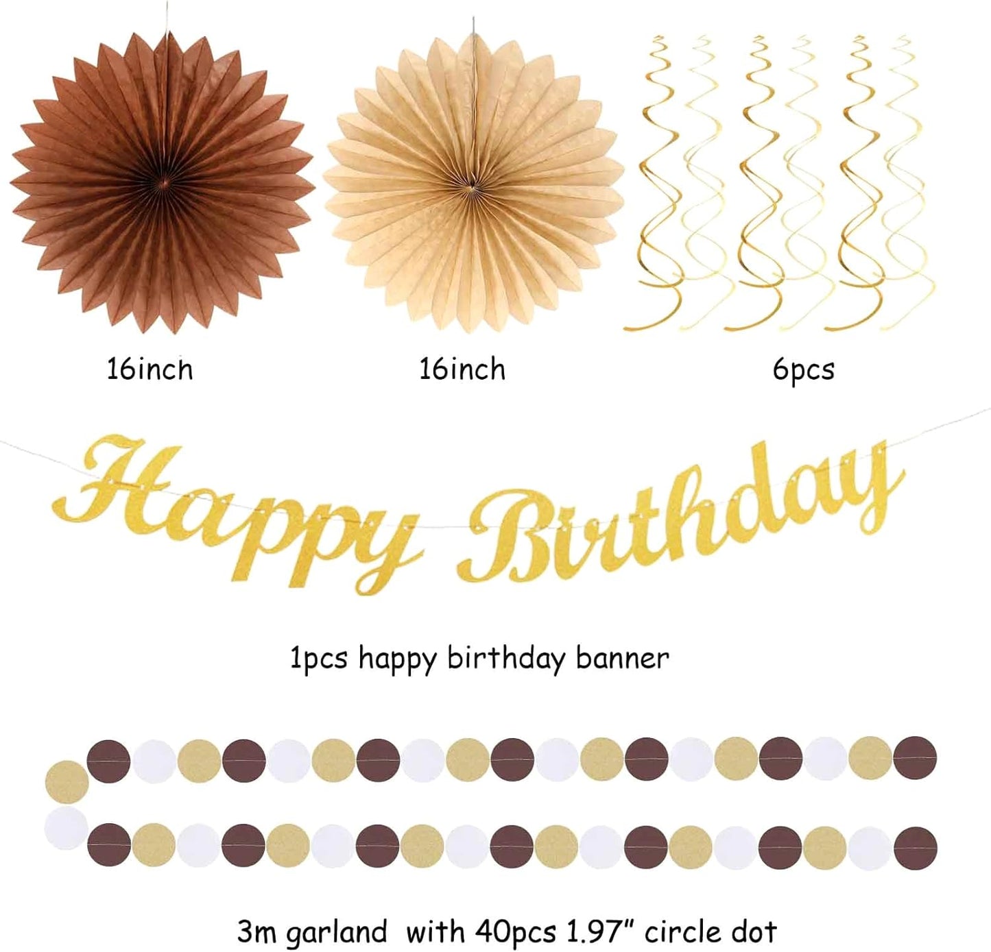 Champagne-Gold Beige Fall Boho Birthday Party-Decorations - 21pcs Autumn Neutral Retro Happy Banner,Girl One Sweet Peach Paper Streamers Lanterns,Tissue Pom Poms Fan,Rustic Backdrop Decor Huglony