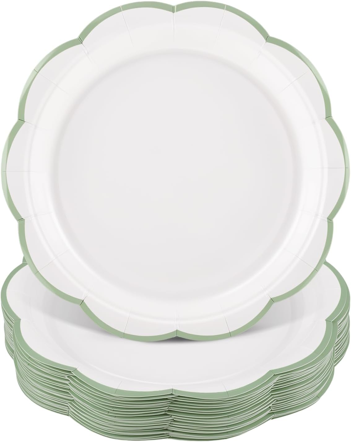 NatNarr 30 Pcs Sage Green Paper Plates, 7 Inch Scalloped Paper Plates Small Dessert Cake Plate Cute Party Plate Disposable Sage Greens Party Supplies for Wedding, Baby Bridal Shower, Birthday