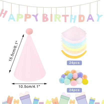 24 Pack Birthday Party Hats,8 Colors Cone Party Hat for Kids Adults Pets