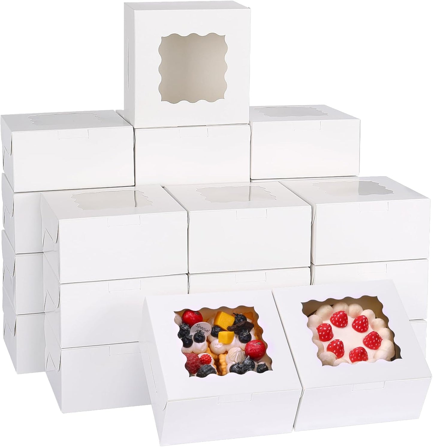Moretoes 30pcs White Cookie Boxes with Window, 6x6x3 Inches, Bakery Boxes for Cookies, Pastry,Strawberries, Small Pie, Macarons