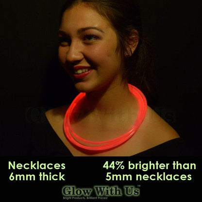 Glow Sticks Bulk Wholesale Necklaces, 100 22" Glow Necklaces, Glow 8-12 Hr, Connector Pre-attached (handy), Bright Colors, Glow-in-the-dark Party Supplies.