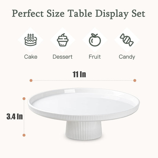 13 Inch Ceramic Cake Stand with Pedestal - White Round Cake Plate for Dessert Table Display, Elevated Cupcake Stand for Wedding, Birthday, Baby Shower, Tea Party, Holiday Entertaining