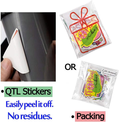 QTL Neon Stickers for Teens & Students Prizes, Waterproof Vinyl Party Favor Stickers, School Rewards, Water Bottle and Laptop, 50PCS - Colors A