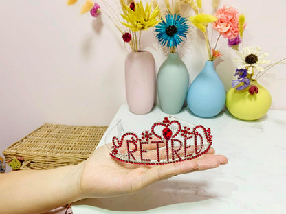 JETKONG Retirement Party Decorations Retired Tiara/Crown, Retired Sash for Women Retirement Gifts, Retirement Party Supplies, Gifts, Favors (Rose Gold)