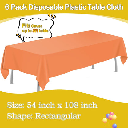 tujol Royal Blue 6 Pack Plastic Table Cloth 54" x 108", Disposable Tablecloths Rectangle Table Cover, Plastic Tablecloths for Parties