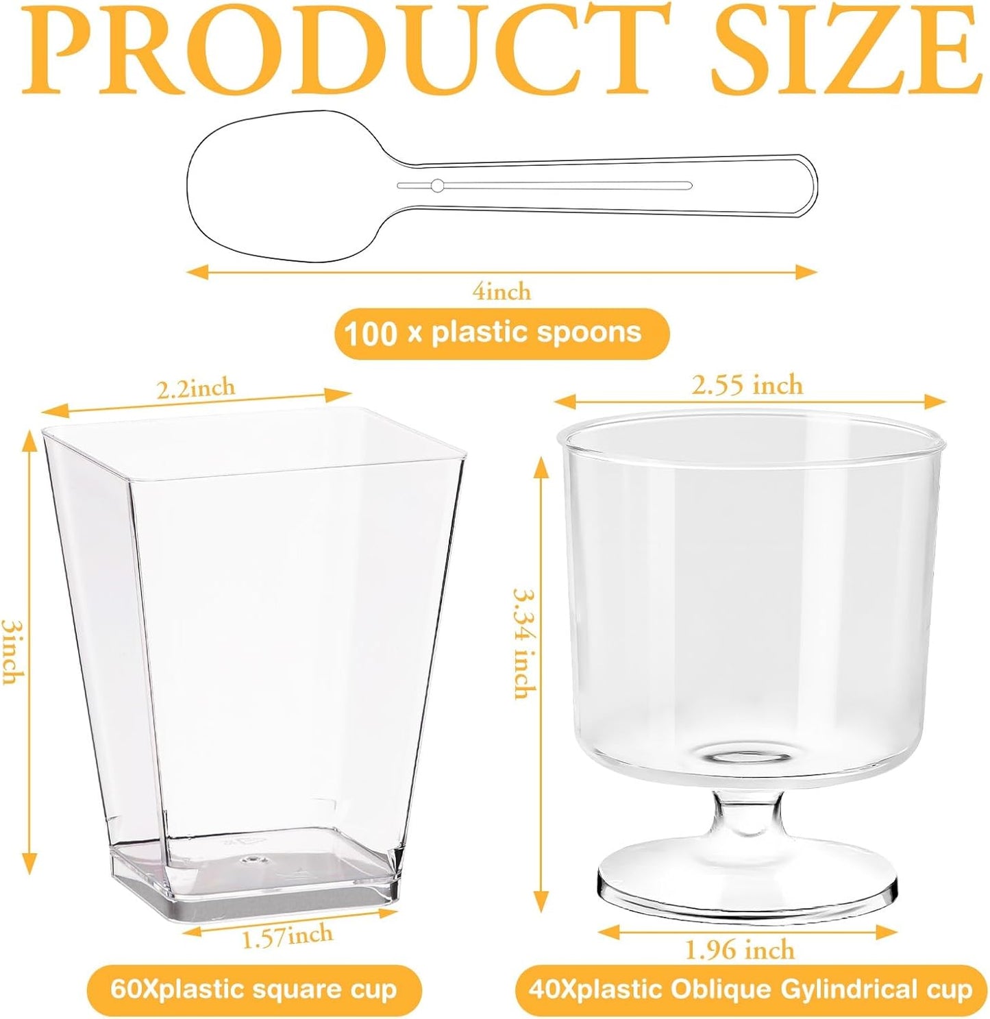200 Pcs Dessert Cups with Spoons - 5 OZ Mini Clear Plastic Dessert Parfait Cups - Square Shooter Cup Round Goblet for Party Appetizer Fruit Pudding Ice Cream Cake