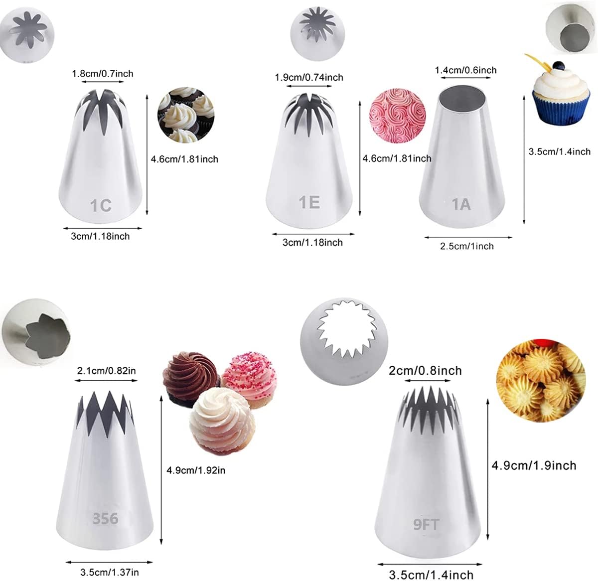 Icing Piping Tip Set,3 Large Decorating Tips Stainless Steel,DIY Cream Rose Flower Piping Tips,Cupcake Pastry Tips for Cake Decorating(1M 2D 2F)