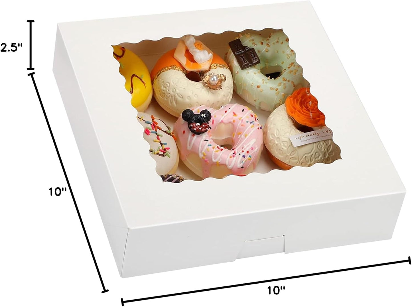 Moretoes 35pcs Bakery Boxes, 10x10x2.5 Inches Auto-Popup Cookie Boxes with Window for Pie, Cookie Cake, Treats, Pastries, Chocolate Covered Strawberries