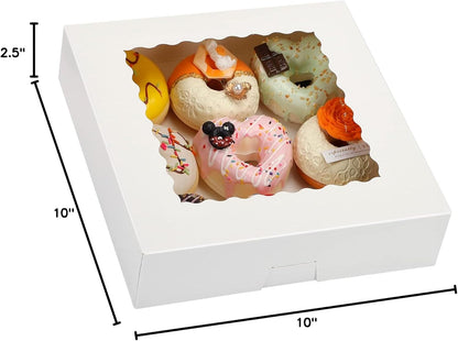 Moretoes 35pcs Bakery Boxes, 10x10x2.5 Inches Auto-Popup Cookie Boxes with Window for Pie, Cookie Cake, Treats, Pastries, Chocolate Covered Strawberries