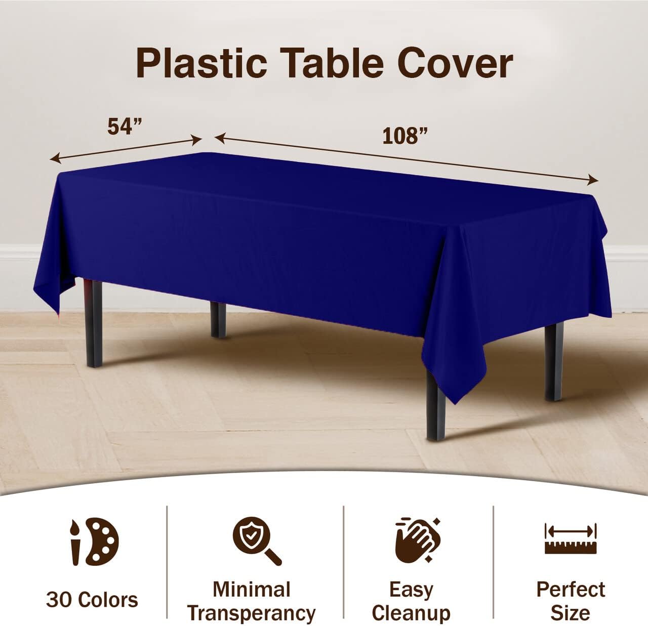 Exquisite Party Solids 6-Pack Premium Plastic Tablecloth 54in. x 108in. Rectangle Plastic Table Cover - Navy