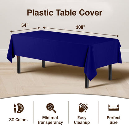 Exquisite Party Solids 6-Pack Premium Plastic Tablecloth 54in. x 108in. Rectangle Plastic Table Cover - Navy