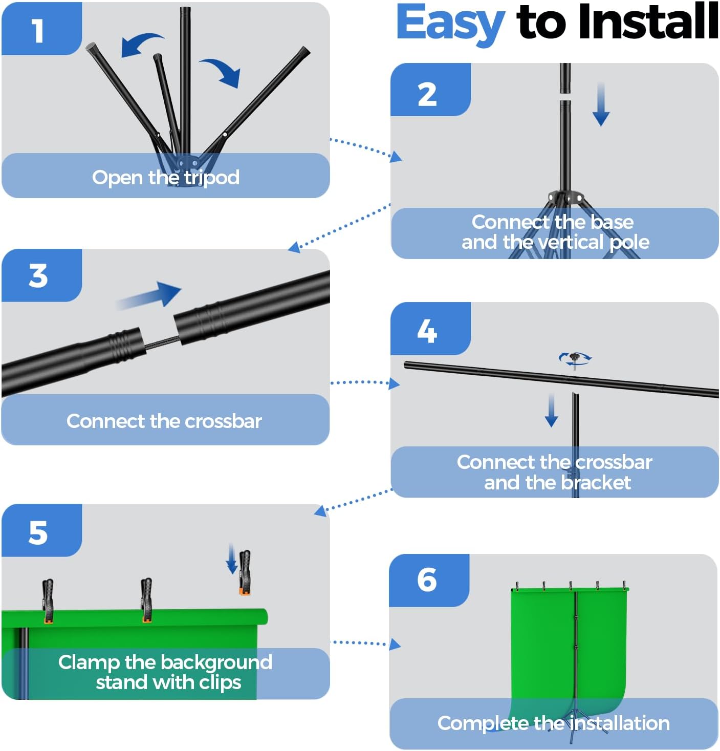 EMART Green Screen Backdrop Kit with Reverse Folding Base, 5x6.5ft Photo Greenscreen Background with Portable T-Shape Stand and 6 Clamps for Photography, Photoshoot, Studio Video Recording, Streaming
