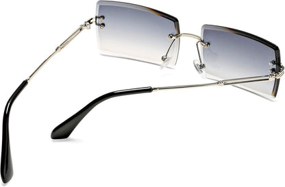 Rectangle Sunglasses for Men/Women Small Rimless Square Shade Eyewear