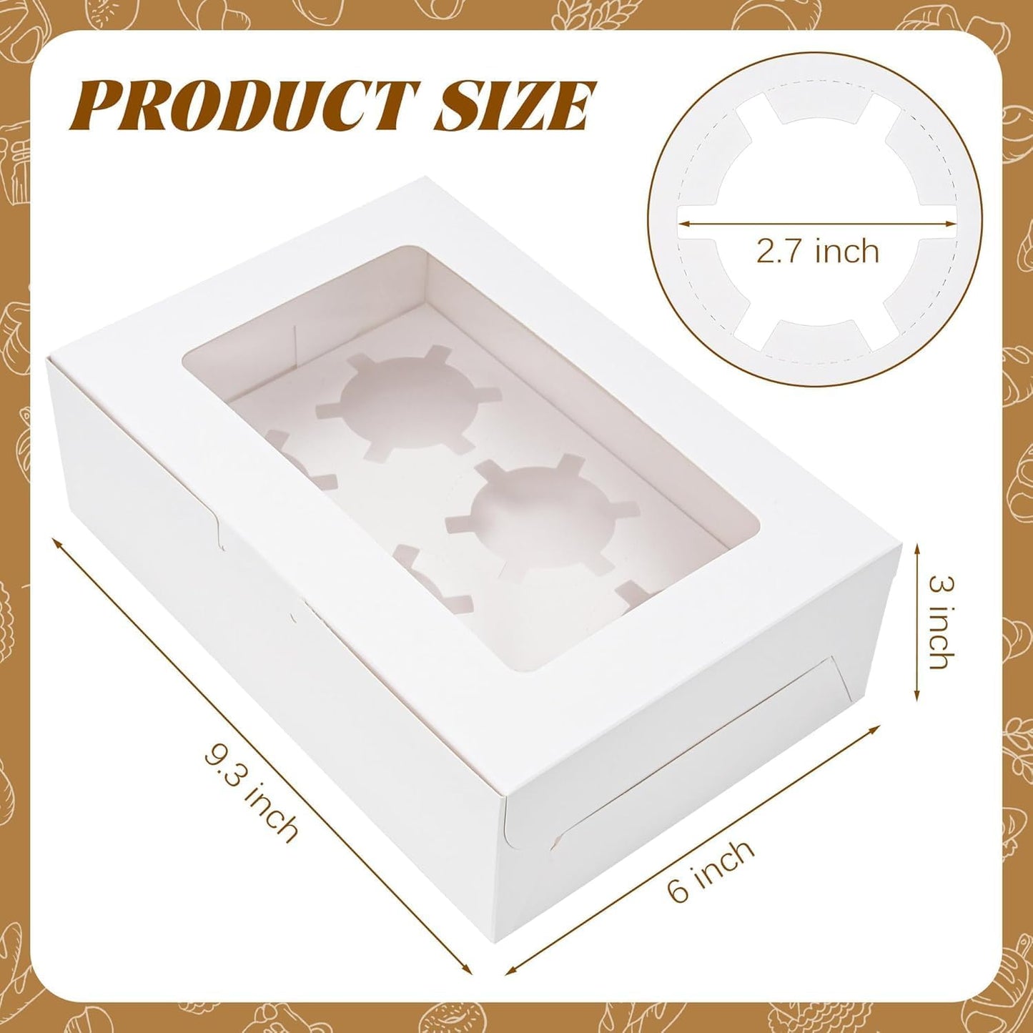 NPLUX 15 Pack Cupcake Boxes with Inserts 6 Holders, White Standard Bakery Boxes with Window Food Grade Cupcake Containers 6 Count for Muffins