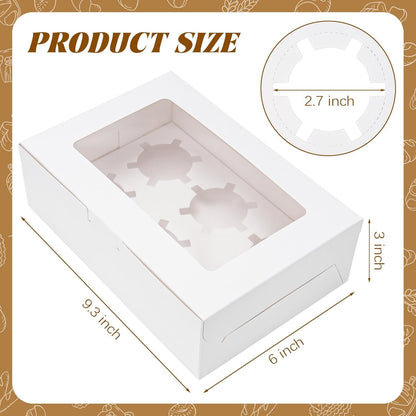 NPLUX 15 Pack Cupcake Boxes with Inserts 6 Holders, White Standard Bakery Boxes with Window Food Grade Cupcake Containers 6 Count for Muffins