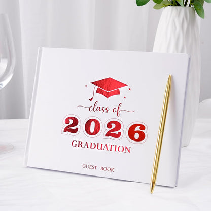 Graduation Guest Book, Class of 2026 Graduation Guest Book with Pen, Hardcover Guest Sign in Book, Memory Scrapbook, Graduation Decorations, Grad Party Supplies for High School，College (Blue)