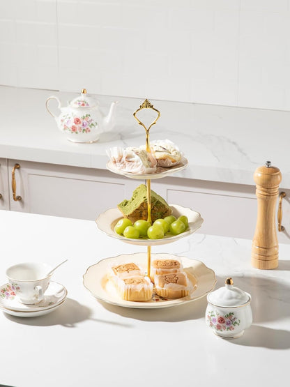 Sweejar 3 Tier Ceramic Cake Stand Wedding, Dessert Cupcake Stand for Tea Party Serving Platter (White)