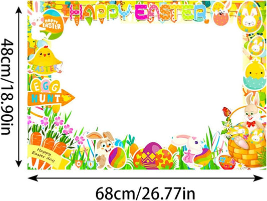 Easter Photo Booth Props Frame Happy Easter Egg Bunny Selfie Photobooth Props for Photoshoot Spring Photography Props Creative Funny Backdrop Posing Signs DIY Craft for Easter Party Suppliers