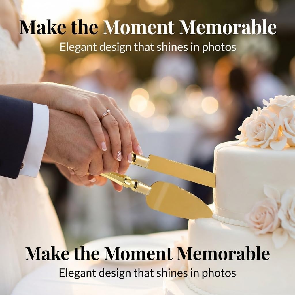 Homi styles Wedding Cake knife and Server Set | Elegant Rose Gold Color Premium 420 Stainless Steel plated Blades | Cake & Pie Serving Set for Wedding Cake, Birthdays, Anniversaries, Parties