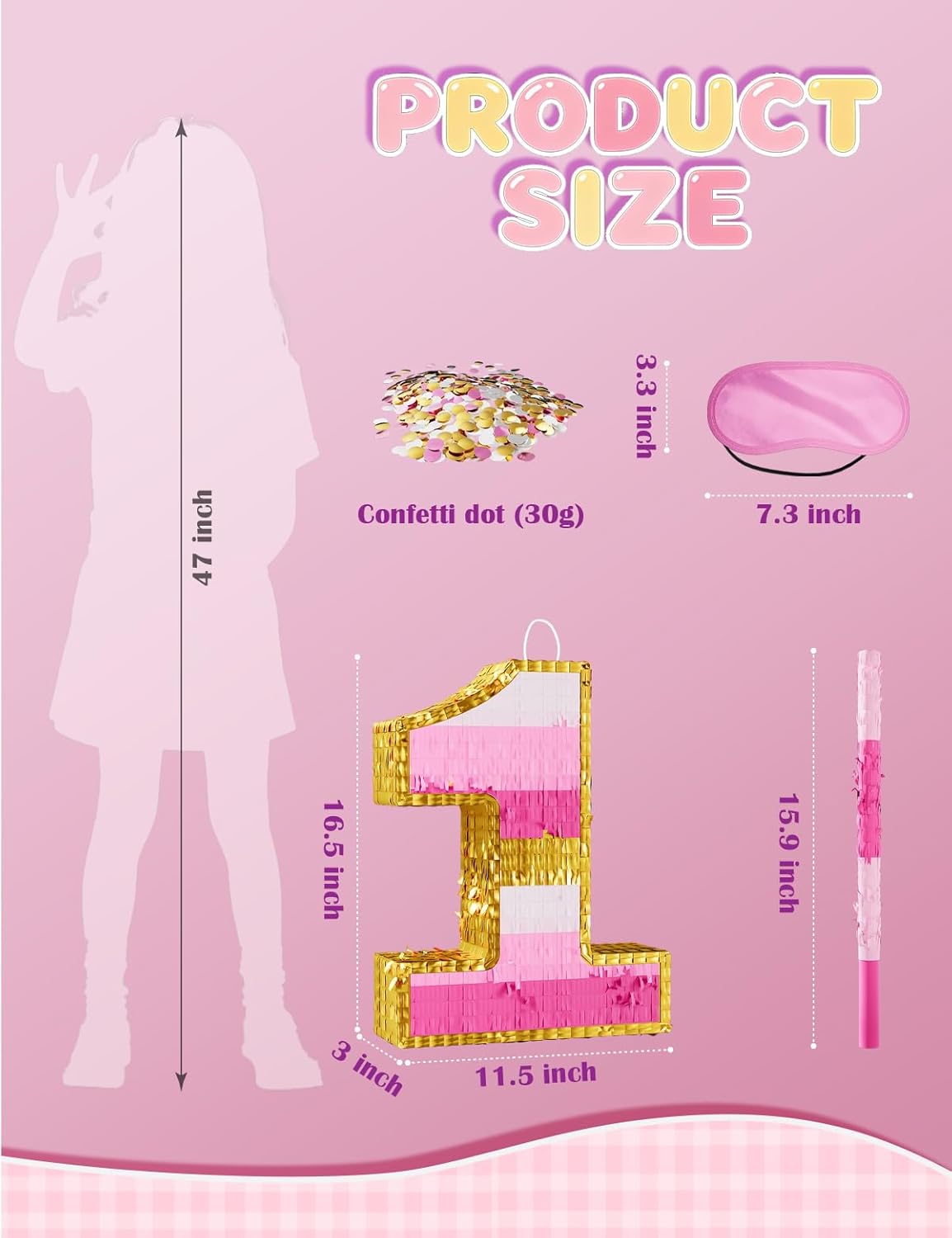 Number 5 Piñata with Stick, Blindfold & Confetti-Pink Piñata for Birthday Parties, Complete Party Game Set for Kids Girls-Gradient Pink Birthday Decor with Fillable Design(Small, 16.5 x 11.5 x 3 In)