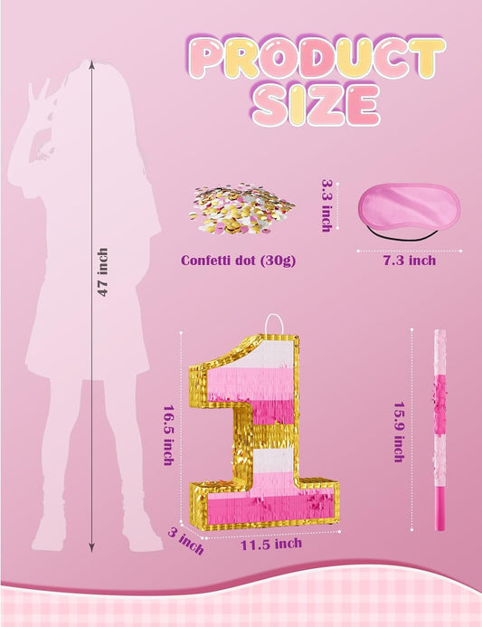 Number 5 Piñata with Stick, Blindfold & Confetti-Pink Piñata for Birthday Parties, Complete Party Game Set for Kids Girls-Gradient Pink Birthday Decor with Fillable Design(Small, 16.5 x 11.5 x 3 In)