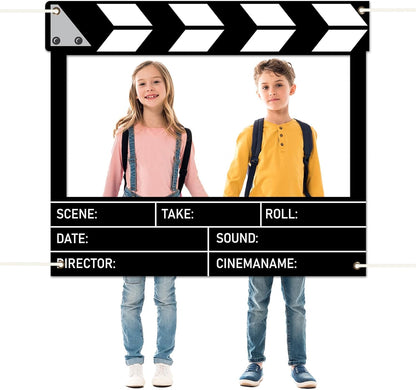Fabric Movie Night Large Photo Booth Props 39 x 59 Inch Movie Theater Picture Selfie Frame Cinema Photo Frame Background Banner Backdrop for Family Holiday Birthday Baby Shower Party Supplies