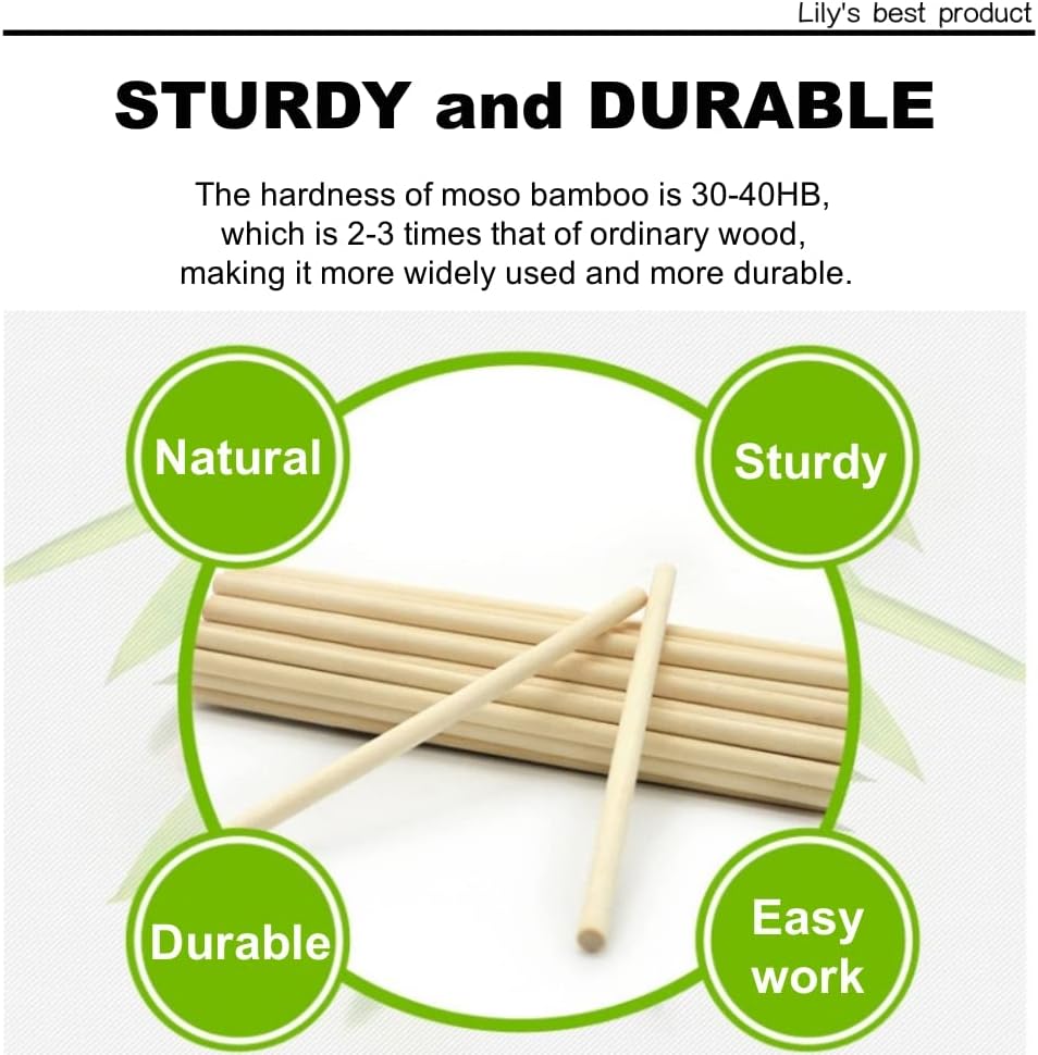 HOPELF 25PCS Wooden Dowel Rods - 1/4 x 6 Inch Bamboo Sticks - for Crafts, Cake Dowels and DIY Projects