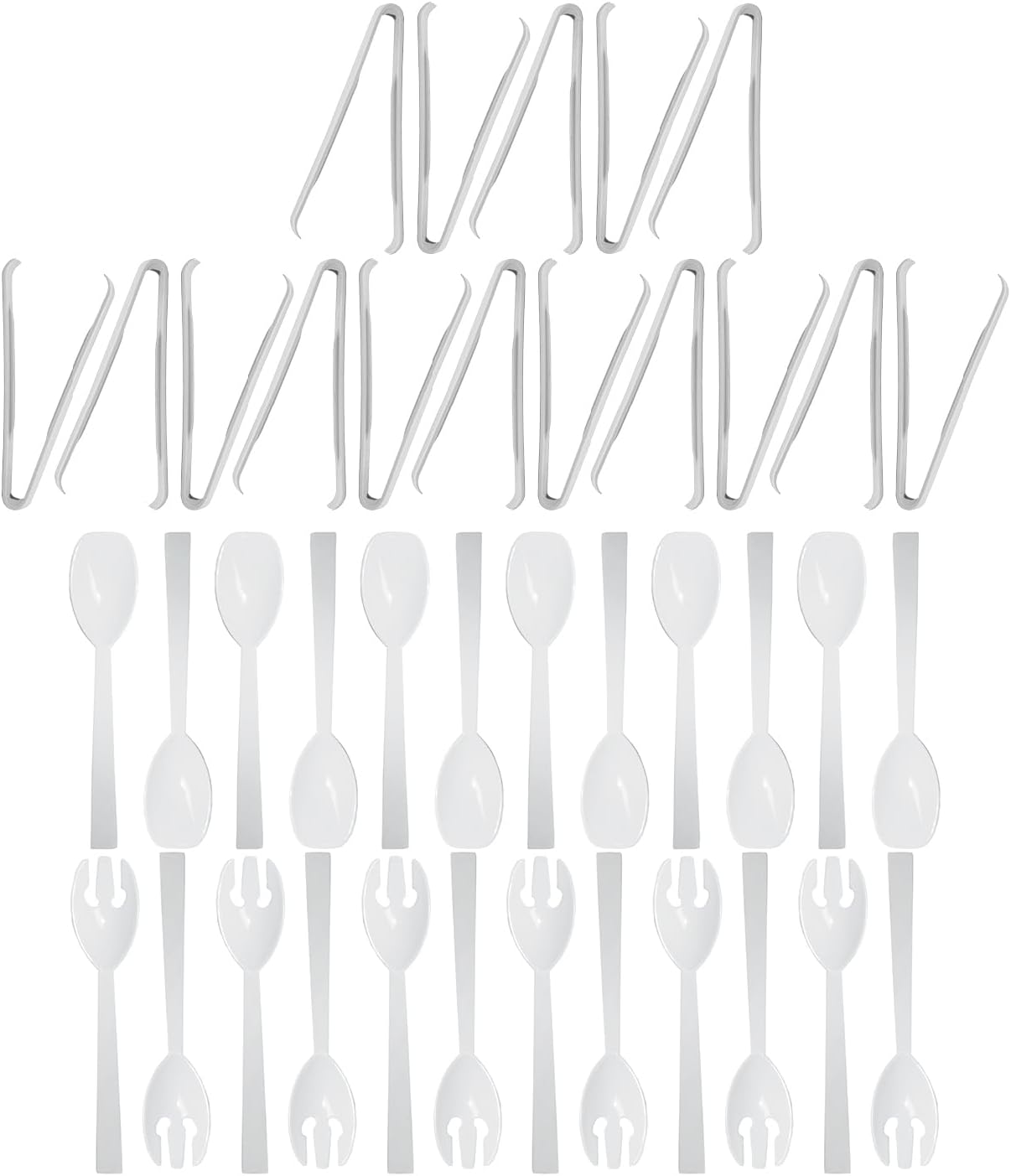 Party Essentials Plastic Party Buffet Serving Utensils Kit, Spoons/Forks/Tongs, 20-Piece, Clear