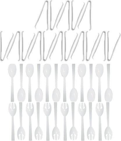 Party Essentials Plastic Party Buffet Serving Utensils Kit, Spoons/Forks/Tongs, 20-Piece, Clear