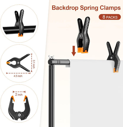Backdrop Stand 10x7ft(WxH), Photo Studio Adjustable Background Stand Support System Kit with 8 Crossbars, 8 Clamps and Carrying Bag for Parties, Wedding, Photography, Decoration